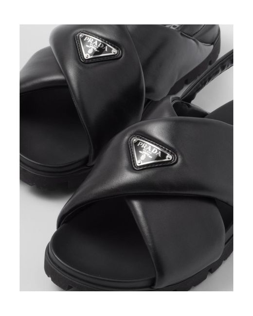 Prada Black Padded Nappa Leather Crisscross Sandals for men