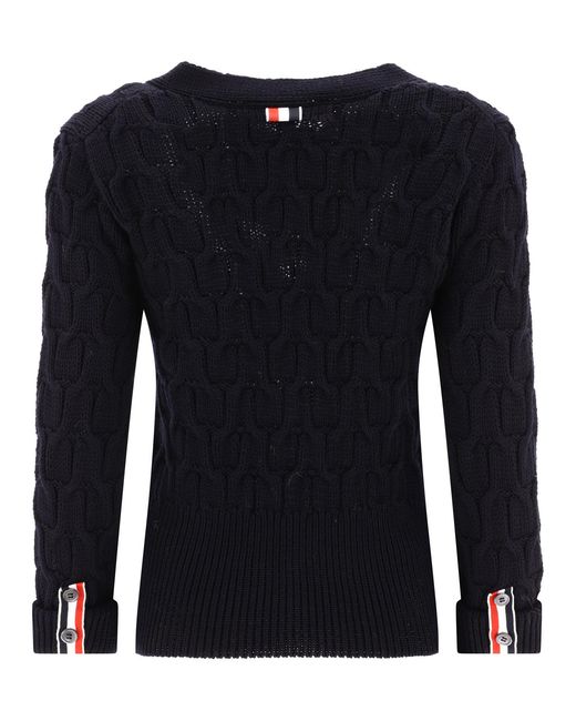 Thom Browne Black Cable Knitted V-Neck Cardigan
