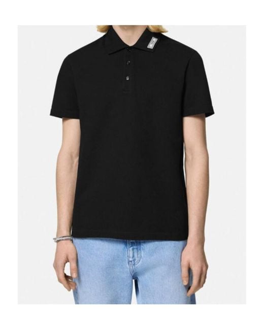 Versace Black Logo Patch Short-Sleeved Polo Shirt for men