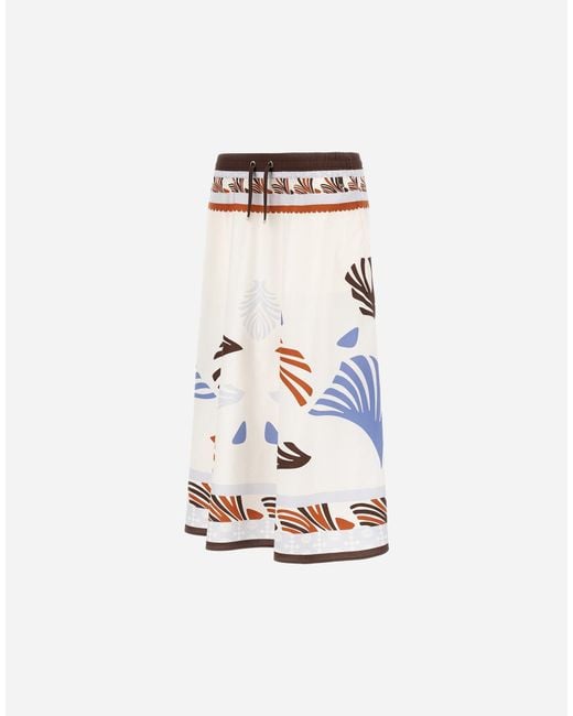 Herno White Summer Printed Midi Skirt