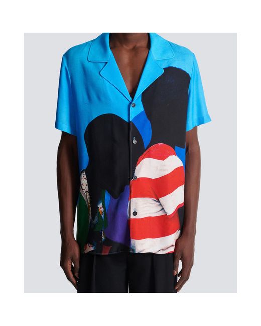 Balmain Blue Prince Gyasi Printed Twill Pyjama Shirt for men