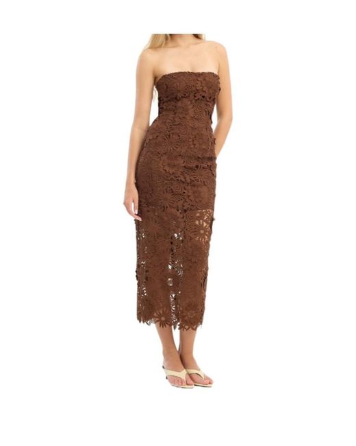 ROTATE BIRGER CHRISTENSEN Brown 3D Lace Midi Dress Dark