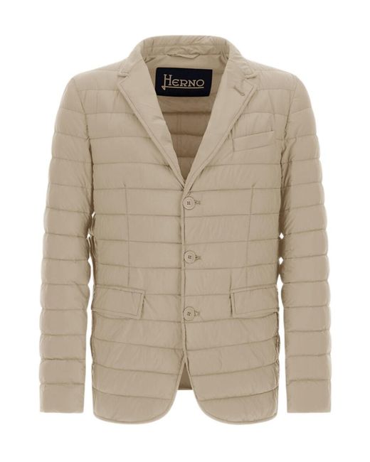 Herno Natural Long-Sleeved Quilted Cotton Coat for men