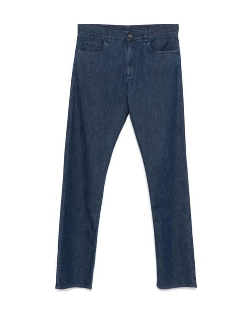 Canali Blue Regular Fit Cotton Stretch Denim Jeans for men