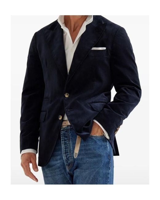 Brunello Cucinelli Blue Velvet Two-Button Blazer for men