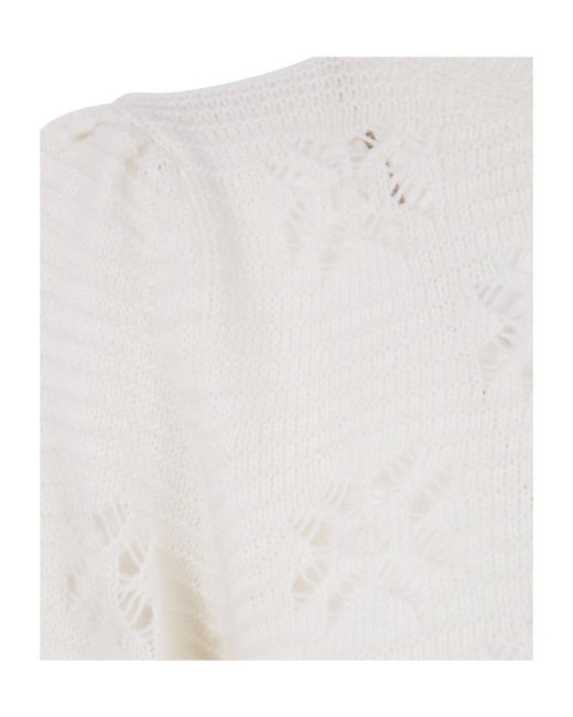 Twinset White Floral-Pattern Crewneck Knitted Jumper