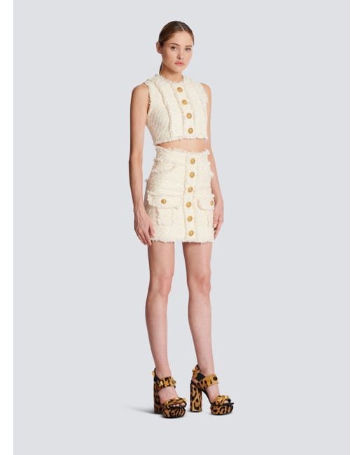 Balmain White Tweed Pencil Skirt