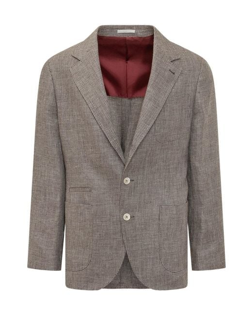Brunello Cucinelli Brown Checked Single-Breasted Blazer for men