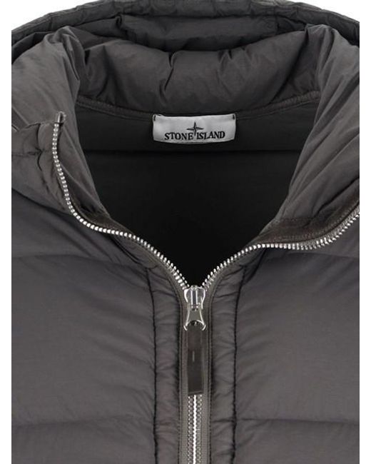 Stone Island Gray Logo Patch Hooded Puffer Jacket for men