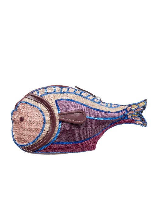 Staud Purple Fish-Shaped Beaded Clutch