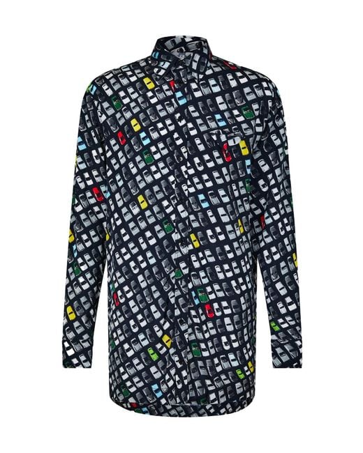 Bottega Veneta Blue Patterned Long Sleeve Shirt for men
