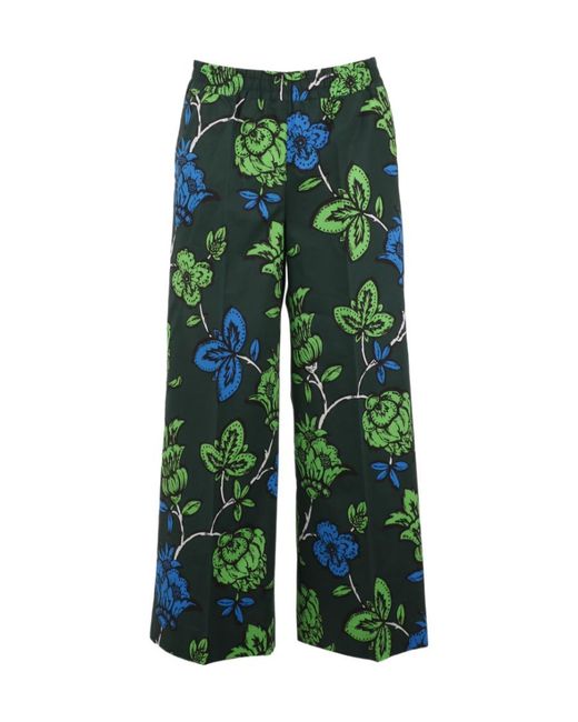 P.A.R.O.S.H. Green Floral-Print Cotton Trousers