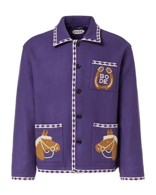 Bode Purple Embroidered Wool Jacket for men