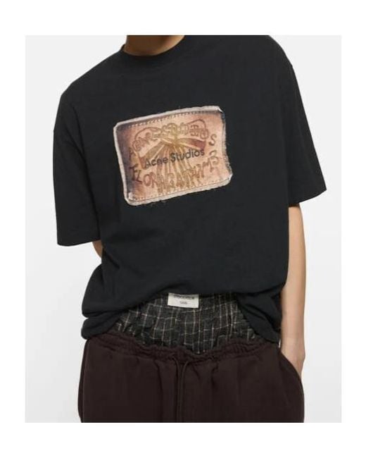 Acne Blue Logo Detailed Crewneck T-Shirt for men