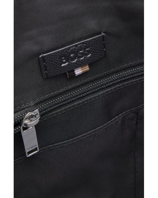 Boss Black Leather Zip Laptop Bag for men