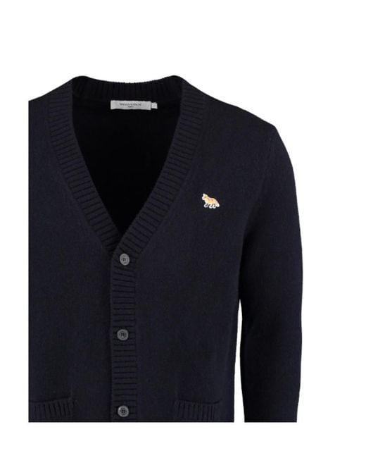 Maison Kitsuné Blue Maison Kitsuné V-Neck Long-Sleeved Cardigan for men