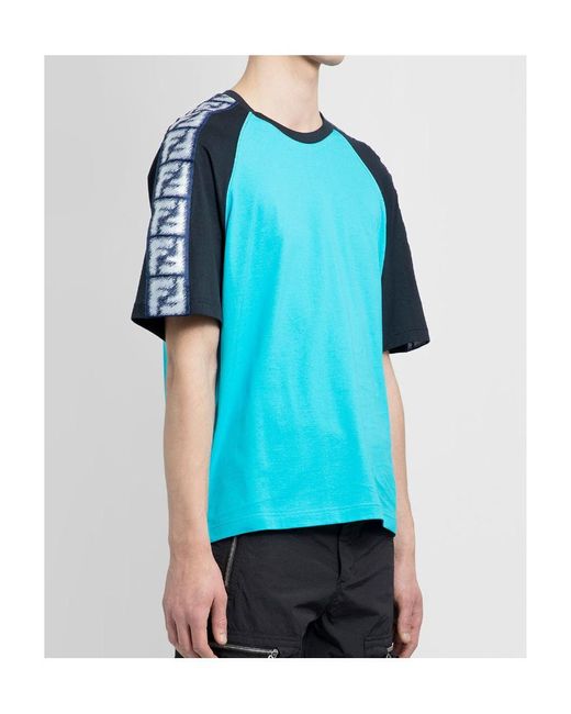 Fendi Blue Logo Tape Crewneck T-Shirt for men