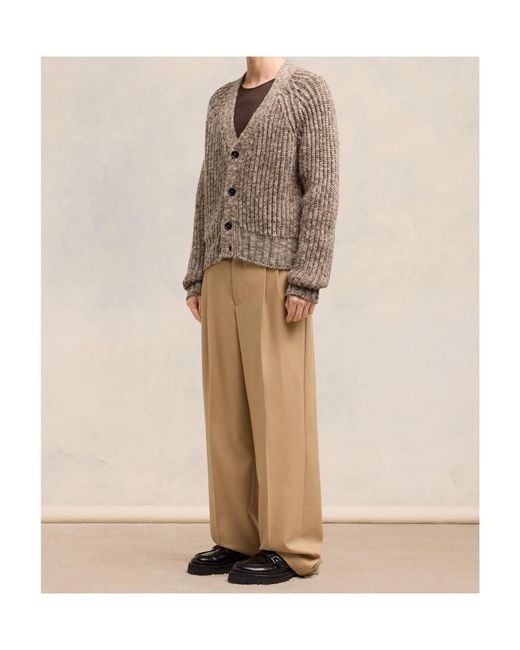 AMI Brown Long Sleeved Knitted Cardigan for men