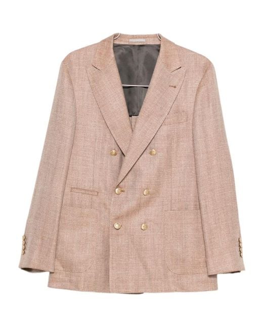 Brunello Cucinelli Natural Herringbone Double-Breasted Jacket for men