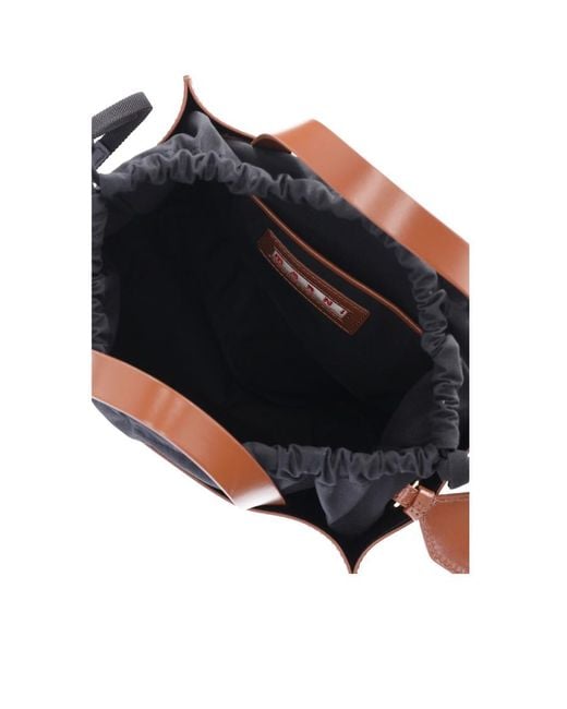 Marni Brown Logo Printed Drawstring Tote Bag