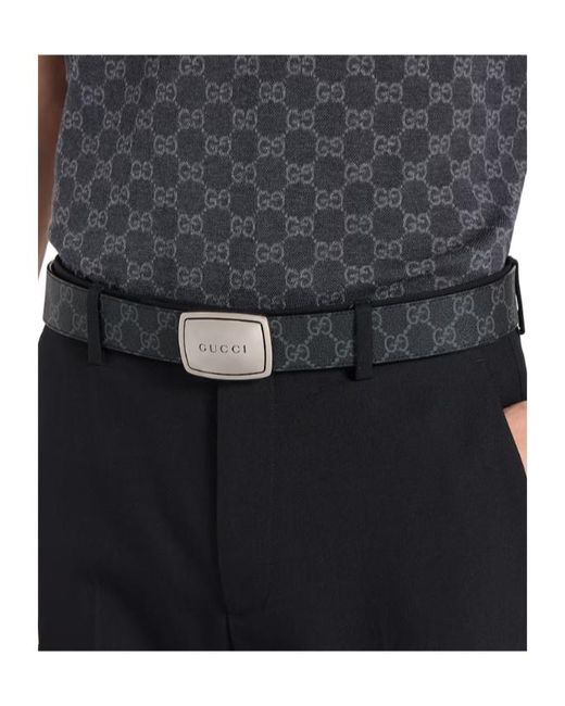 Gucci Black Logo Plaque Monogrammed Belt for men
