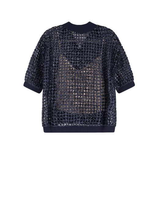 Brunello Cucinelli Blue Sequinned V-Neck Jumper