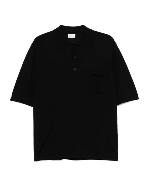 Saint Laurent Black Button Detailed Knitted Polo Shirt for men
