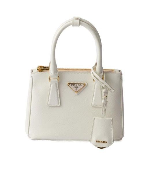Prada White Galleria Mini Patent Saffiano Bag