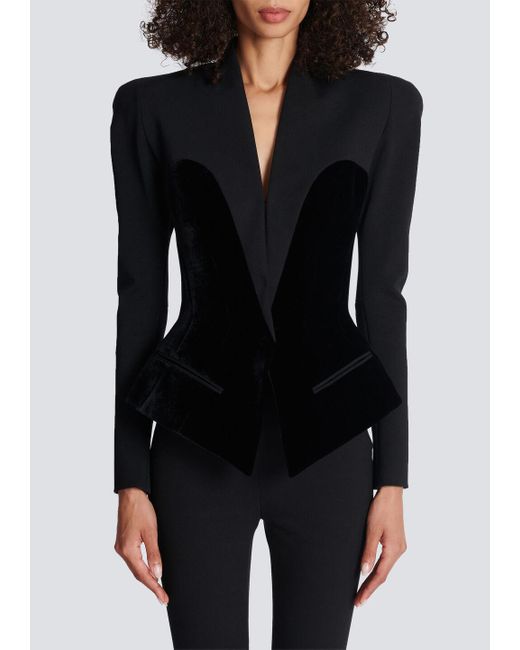 Balmain Black Velvet-Trim Blazer