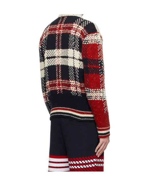 Thom Browne Red Check-Pattern Wool-Blend Jumper for men