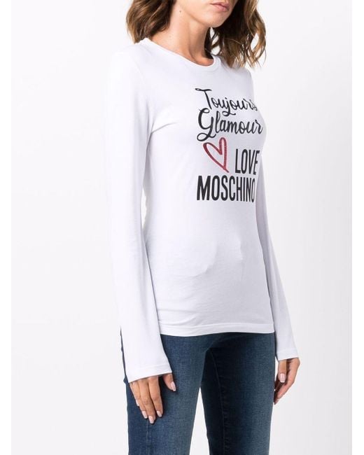 Moschino White Longsleeved Logo-Print Top