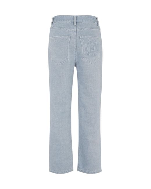 Fendi Blue Logo Detailed Straight-Leg Jeans