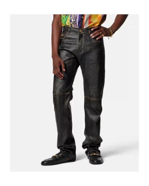 Versace Gray Distressed Leather Pants for men