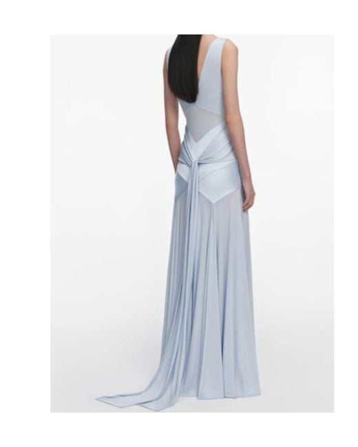 Self-Portrait Blue V-Neck Satin Jersey Maxi Dress