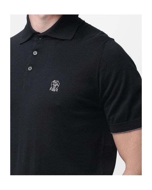 Brunello Cucinelli Black Logo Polo Shirt for men