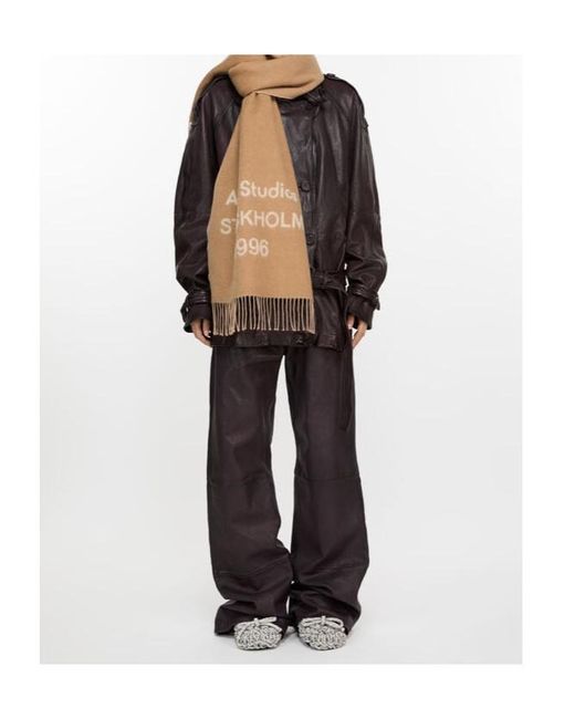 Acne Natural Logo Jacquard Fringed Scarf for men