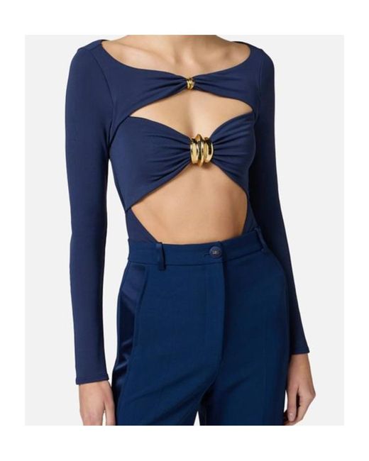 Elisabetta Franchi Blue Appliqué Jersey Bodysuit