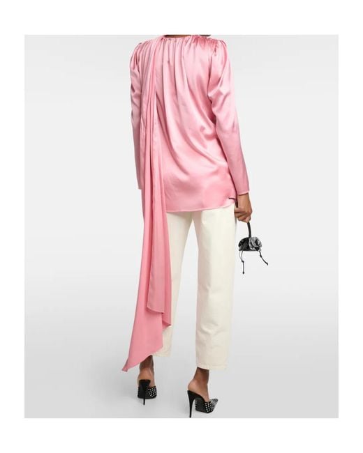 Magda Butrym Pink Draped Silk-Blend Blouse