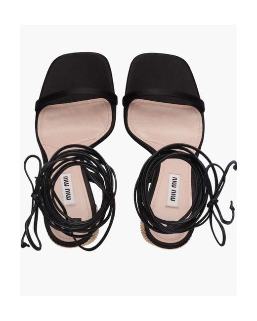 Miu Miu Black Ankle Tie-Fastening Embellished Sandals