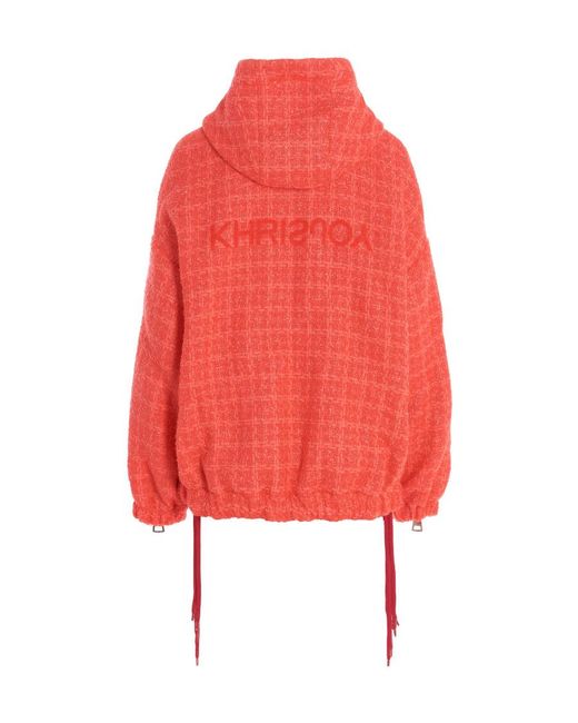Khrisjoy Red Tweed Drawstring Hood Jacket