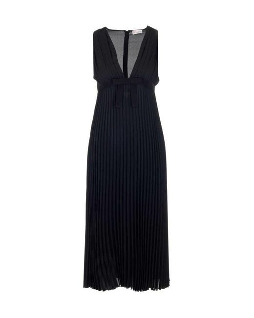 RED Valentino Blue V-Neck Pleated Dress