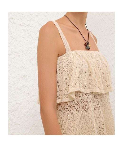 Zimmermann Natural Mahon Ruffled Pointelle-Knit Top