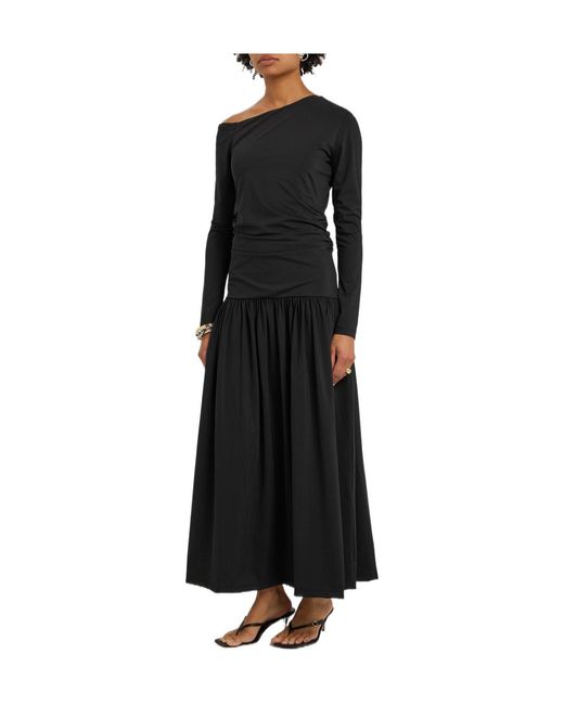 Rohe Black Gathered Stretch-Jersey Midi Dress