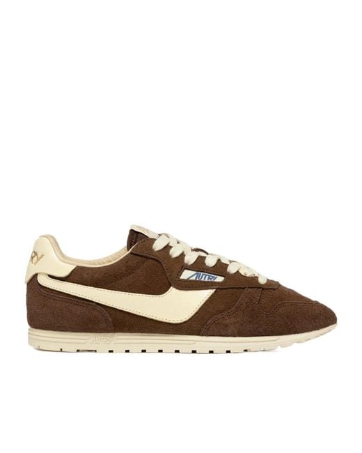 Autry Brown Windspin Shaved Suede Low-Top Sneakers
