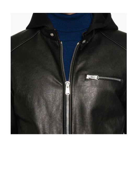 Dondup Black Hooded Leather Jacket for men