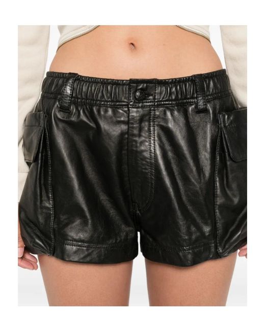 R13 Black Leather Cargo Shorts
