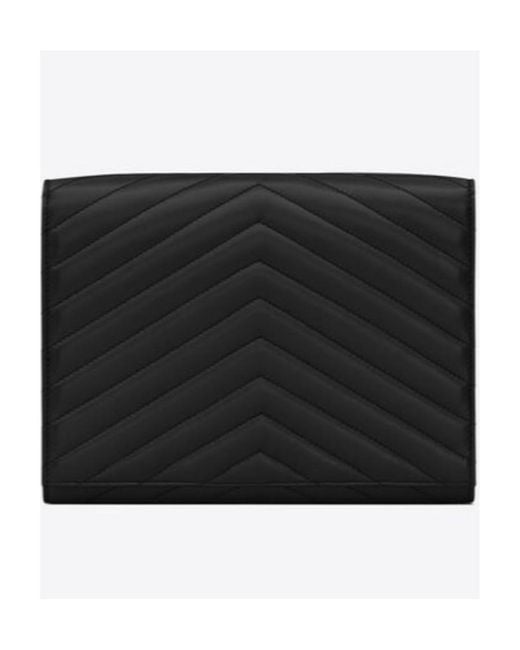 Saint Laurent Black Cassandre Matelassé Flap Pouch