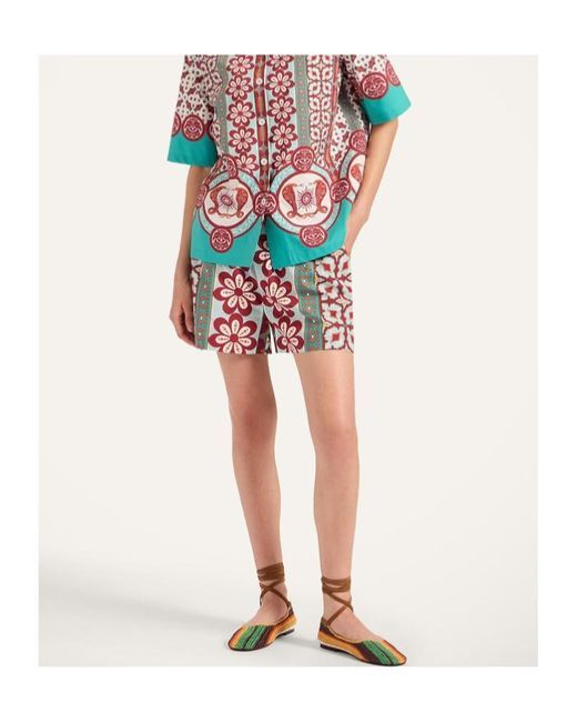 LaDoubleJ Red Floral-Print Shorts