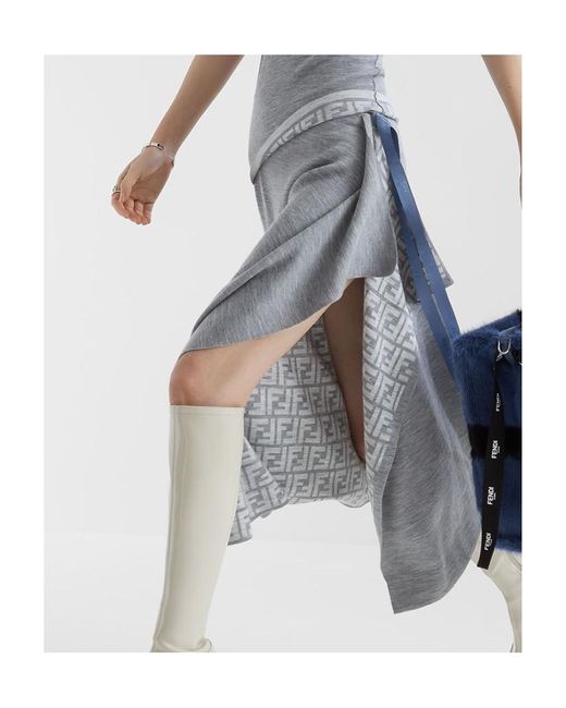 Fendi Gray Asymmetrical Hem Midi Skirt