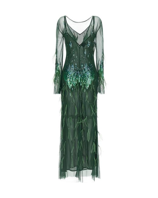 Pinko Green Sequin Embellished Midi Dress
